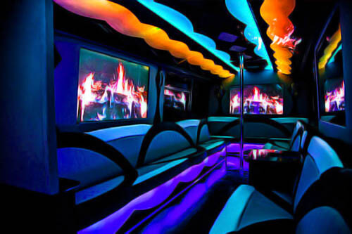 30 passenger party bus with hardwood flooring